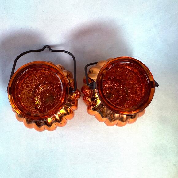 Autumn Orange Glass Round Pumpkin Candle Holders Set Of Two - Picture 2 of 2